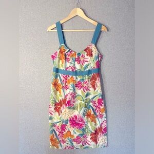Tommy Bahama Silk Cotton Dress Midi Floral Colorful Sleeveless Beach Travel Sz 8